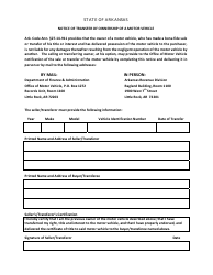 Document preview: Notice of Transfer of Ownership of a Motor Vehicle - Arkansas