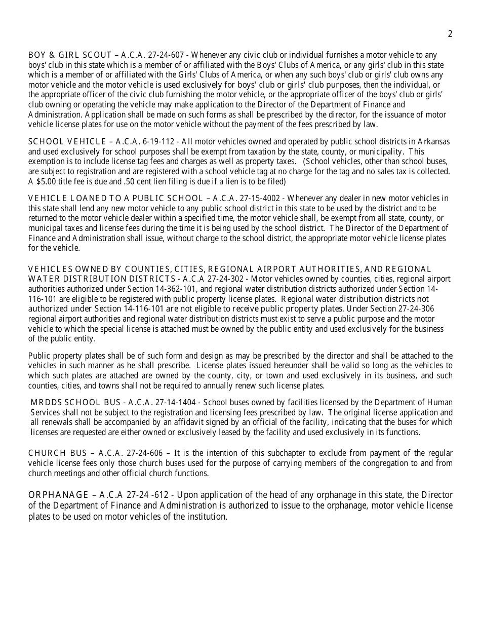 Form 10-390 Affidavit for Special License Plate - Arkansas, Page 2