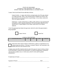 Document preview: Form 10-314 Affidavit for Issuance of a Special Street Rod or Custom Vehicle License Plate - Arkansas