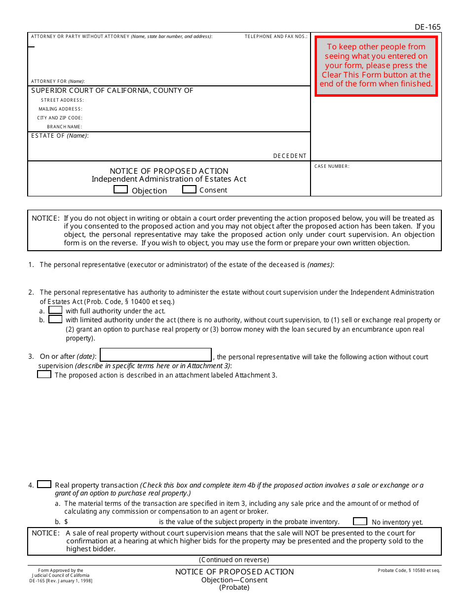 Form DE 165 Fill Out Sign Online And Download Fillable PDF