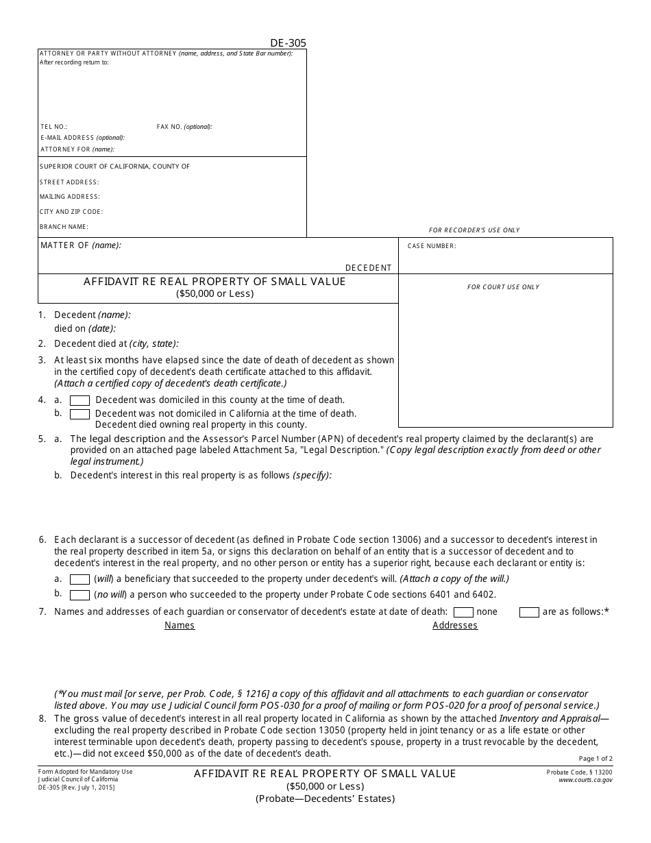 Form DE-305 - Fill Out, Sign Online and Download Fillable PDF ...