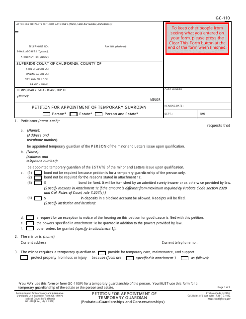 Form GC-110  Printable Pdf