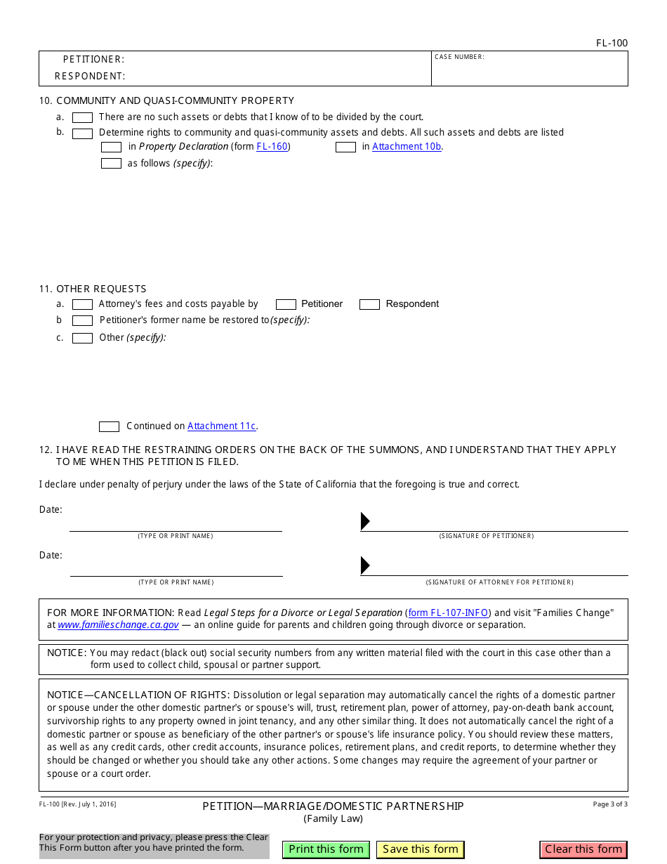 Form FL-100 - Fill Out, Sign Online And Download Fillable PDF ...