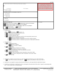 Form AT-105 Application for Right to Attach Order, Temporary Protective Order, Etc. - California