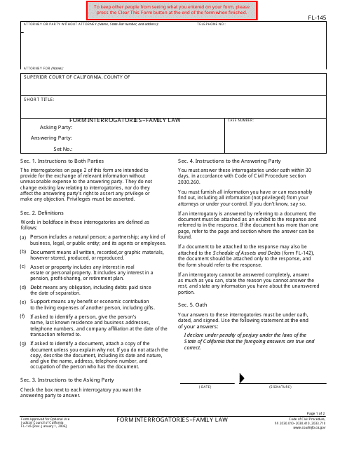 Form FL 145 Fill Out Sign Online And Download Fillable PDF 