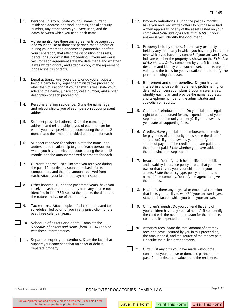 Form FL-145 - Fill Out, Sign Online and Download Fillable PDF ...