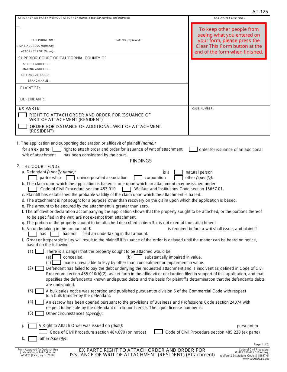 Form AT-125 - Fill Out, Sign Online and Download Fillable PDF ...