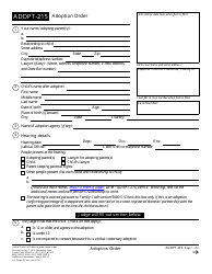 Document preview: Form ADOPT-215 Adoption Order - California