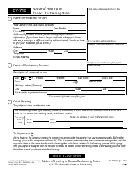 Document preview: Form DV-710 Notice of Hearing to Renew Restraining Order - California