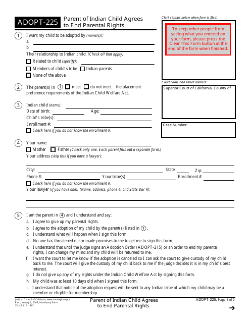 Form ADOPT-225  Printable Pdf