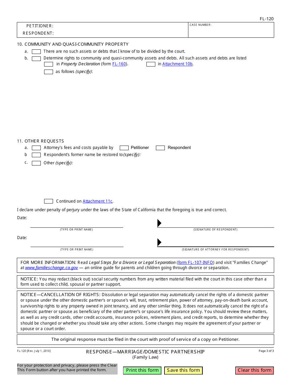 Form FL-120 Response - Marriage / Domestic Partnership - California, Page 3