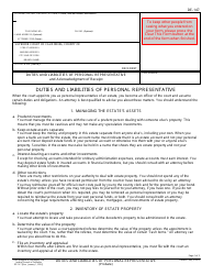 Form DE-147 Duties and Liabilities of Personal Representative - California
