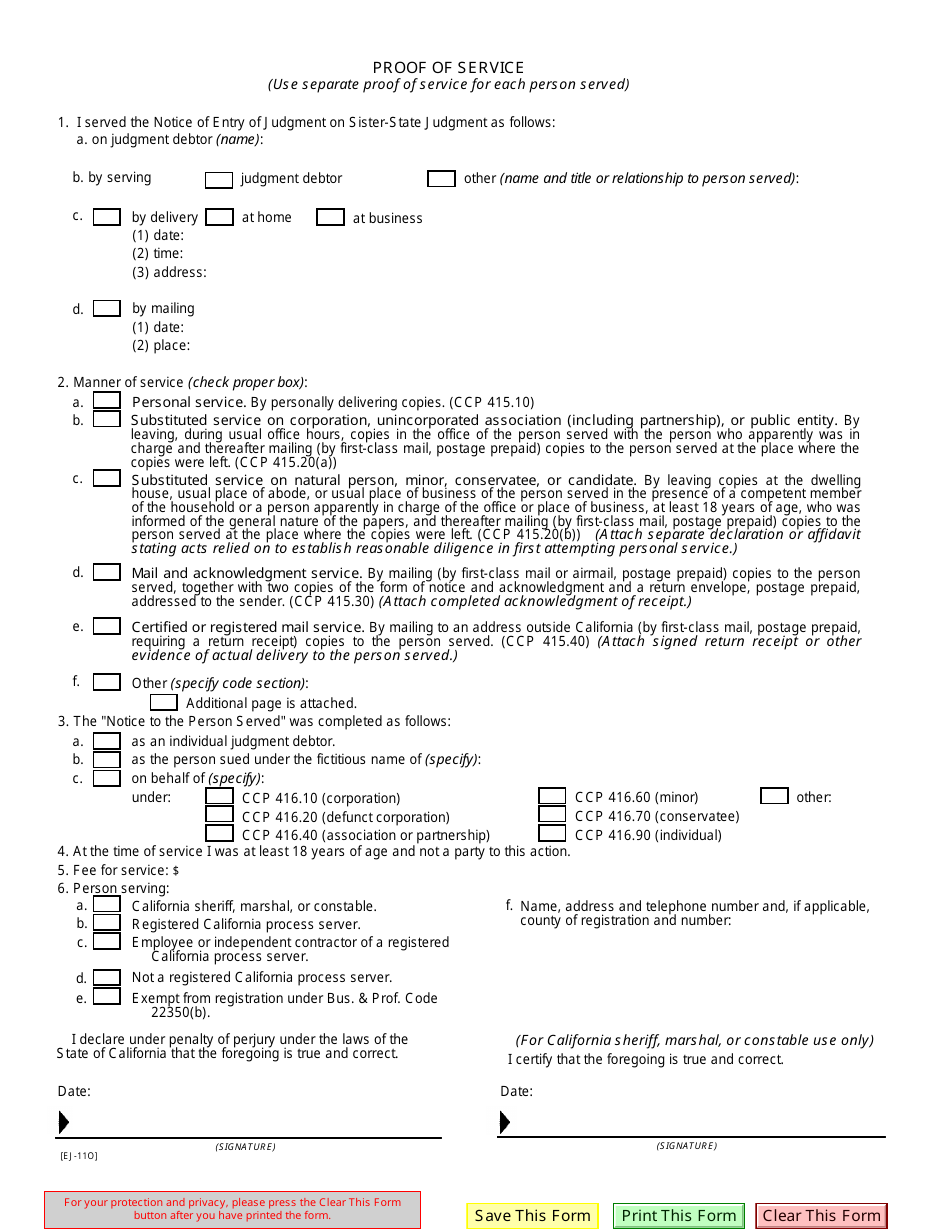 Form EJ-110 - Fill Out, Sign Online and Download Fillable PDF ...