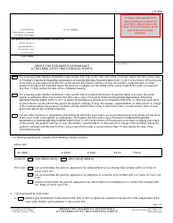 Form JV-450 Order for Prisoner's Appearance at Hearing Affecting Parental Rights - California
