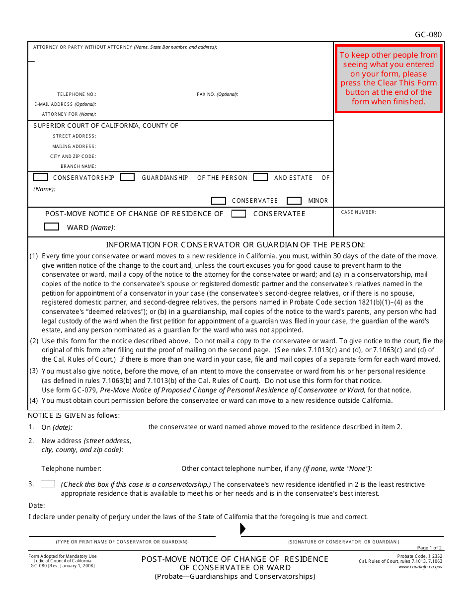 Form GC-080 - Fill Out, Sign Online and Download Fillable PDF ...