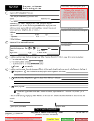 Document preview: Form DV-700 Request to Renew Restraining Order - California