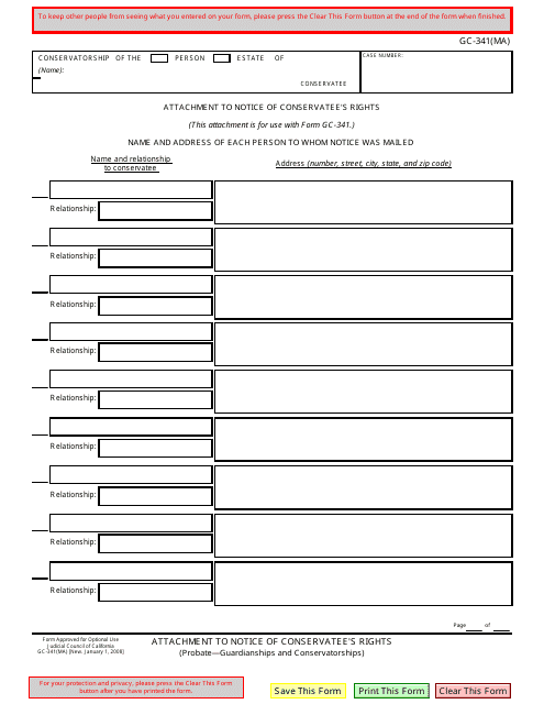 Form GC-341(MA)  Printable Pdf