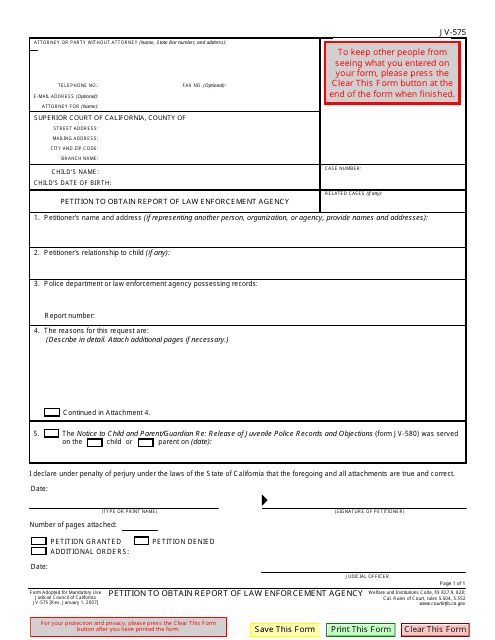 Form JV-575 Printable Pdf