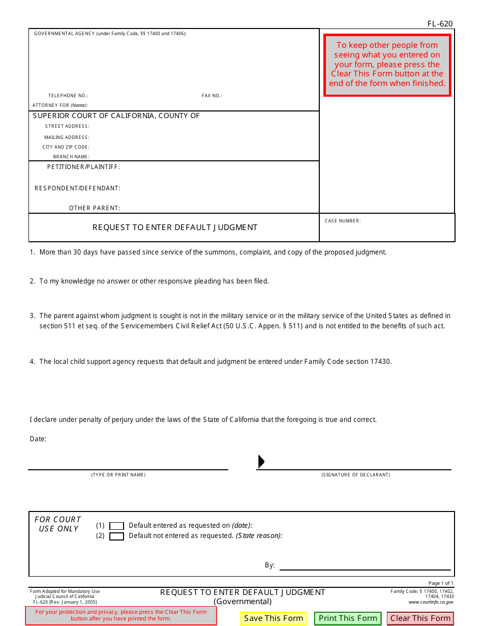 California Request To Enter Default Form Fillable - Printable Forms ...