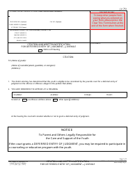 Document preview: Form JV-751 Citation and Written Notification for Deferred Entry of Judgment - Juvenile - California