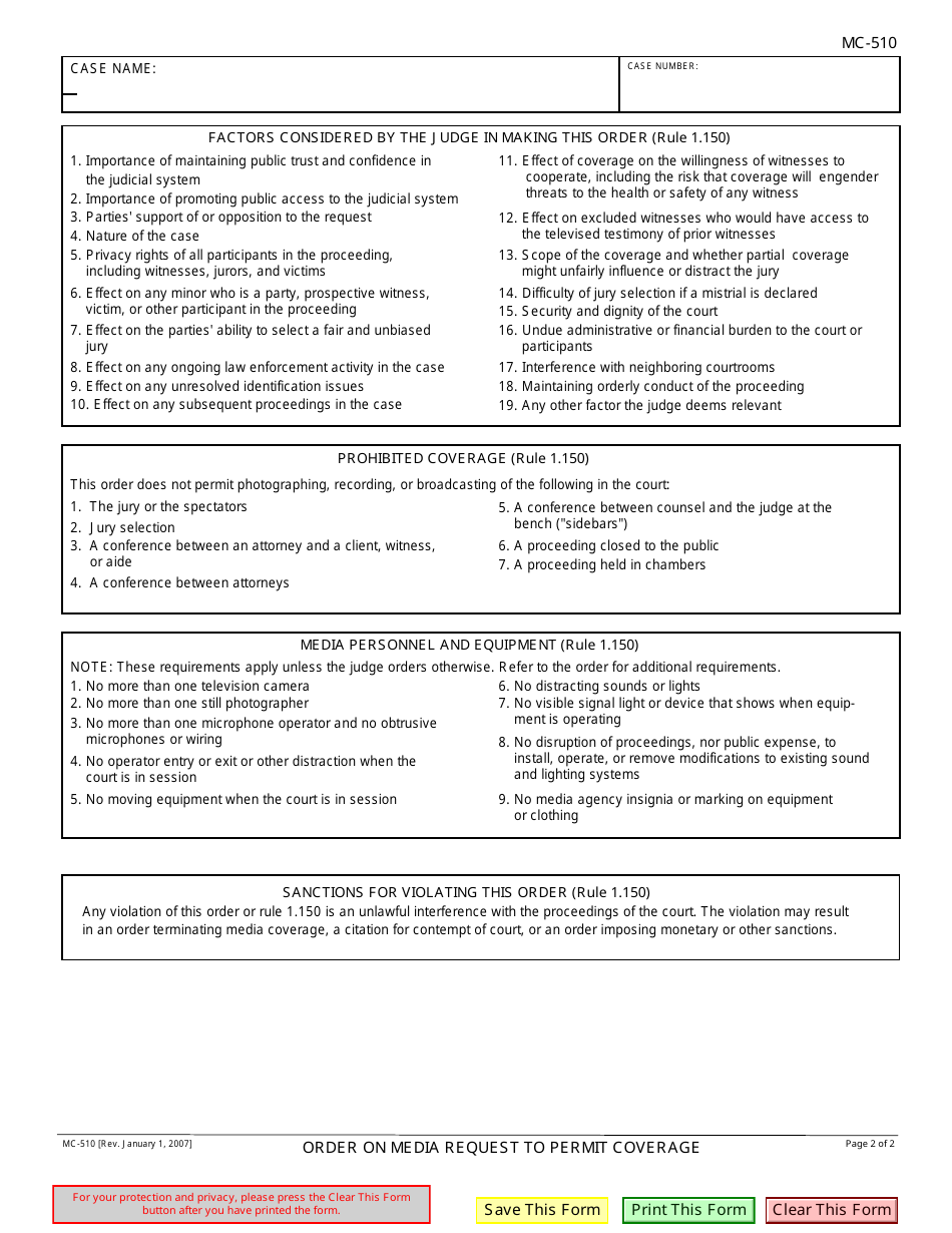Form MC-510 Order on Media Request to Permit Coverage - California, Page 2