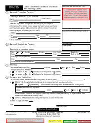 Document preview: Form DV-730 Order to Renew Domestic Violence Restraining Order - California