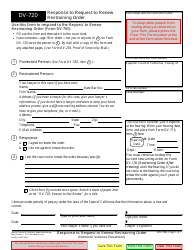 Document preview: Form DV-720 Response to Request to Renew Restraining Order - California