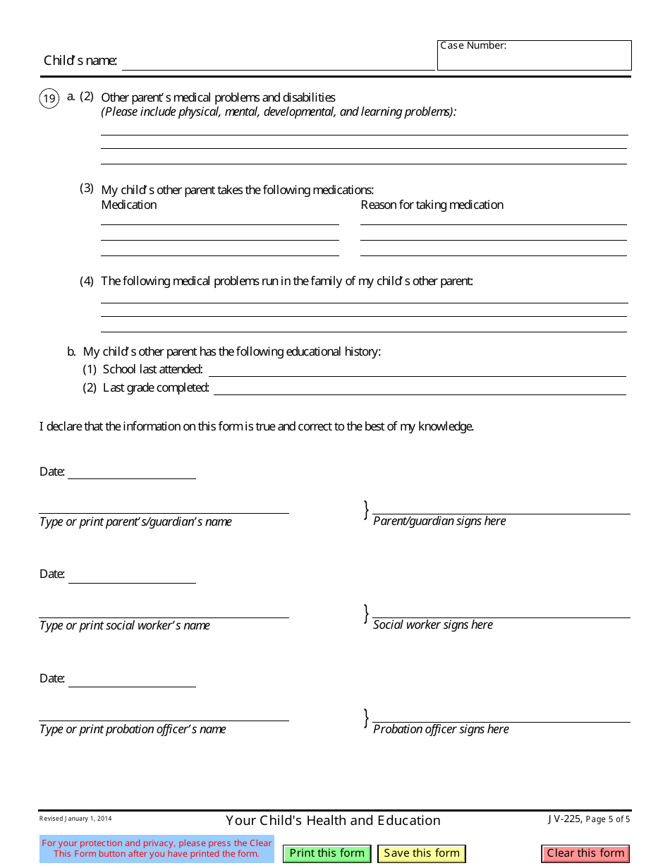 Form JV-225 Your Childs Health and Education - California, Page 5