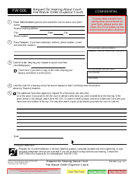 Document preview: Form FW-006 Request for Hearing About Court Fee Waiver Order (Superior Court) - California