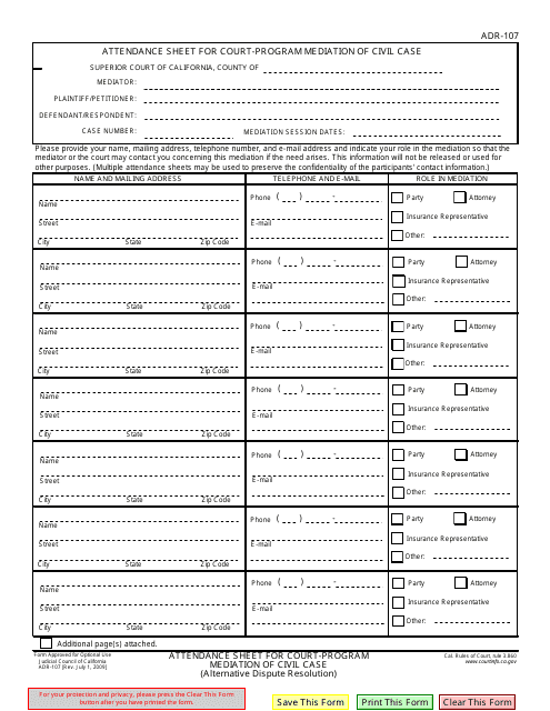 Form ADR-107  Printable Pdf