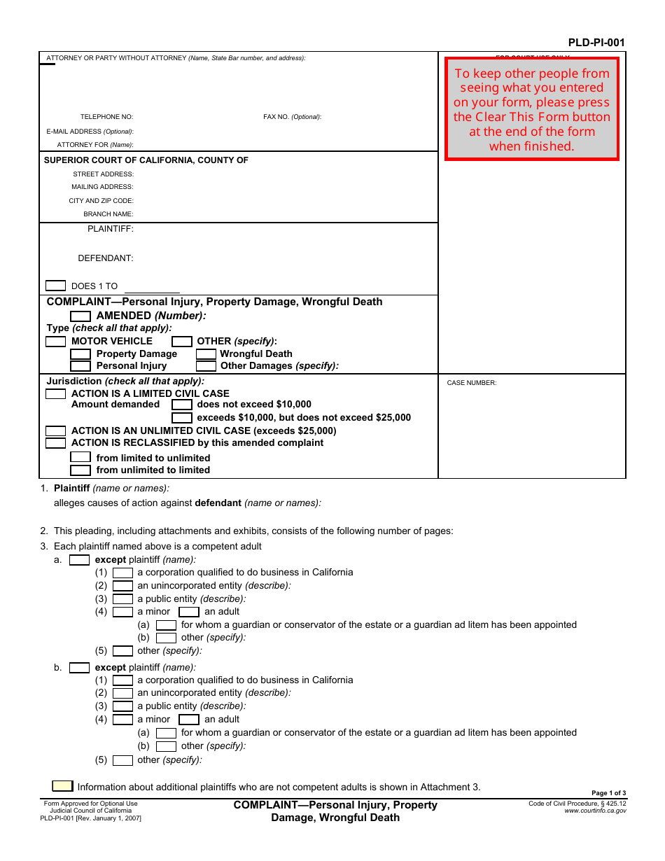 Form PLDPI001 Fill Out, Sign Online and Download Fillable PDF