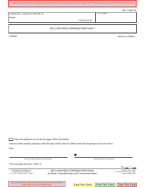 Form GC-112(A-2) Declaration Continuation Page - California