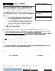 Document preview: Form JV-227 Consent to Release Education Information - California