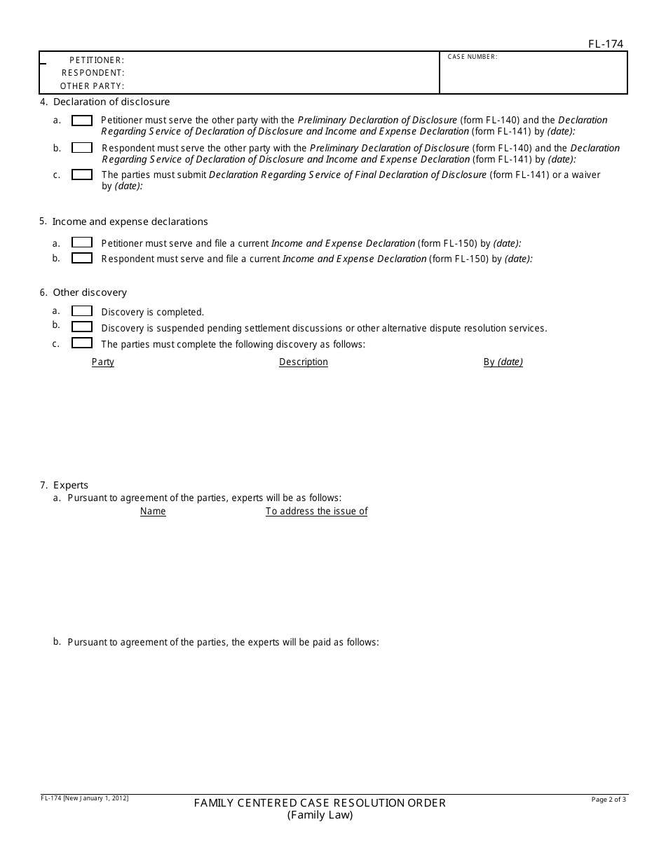 Form FL-174 Family Centered Case Resolution Order - California, Page 2