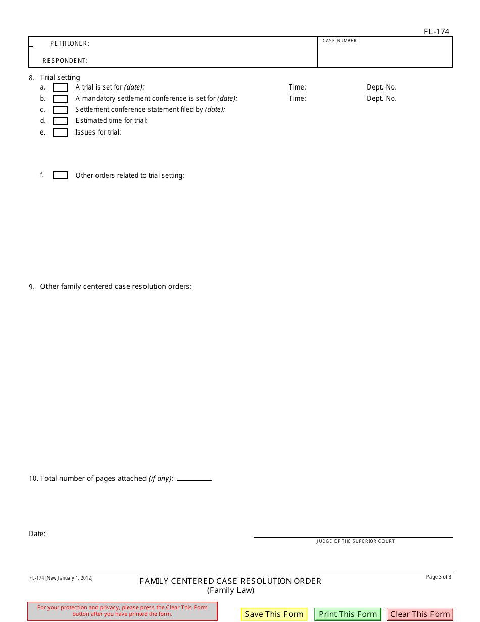 Form FL-174 Family Centered Case Resolution Order - California, Page 3