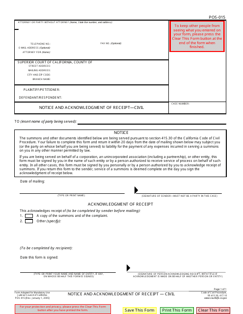 Form POS-015 Printable Pdf