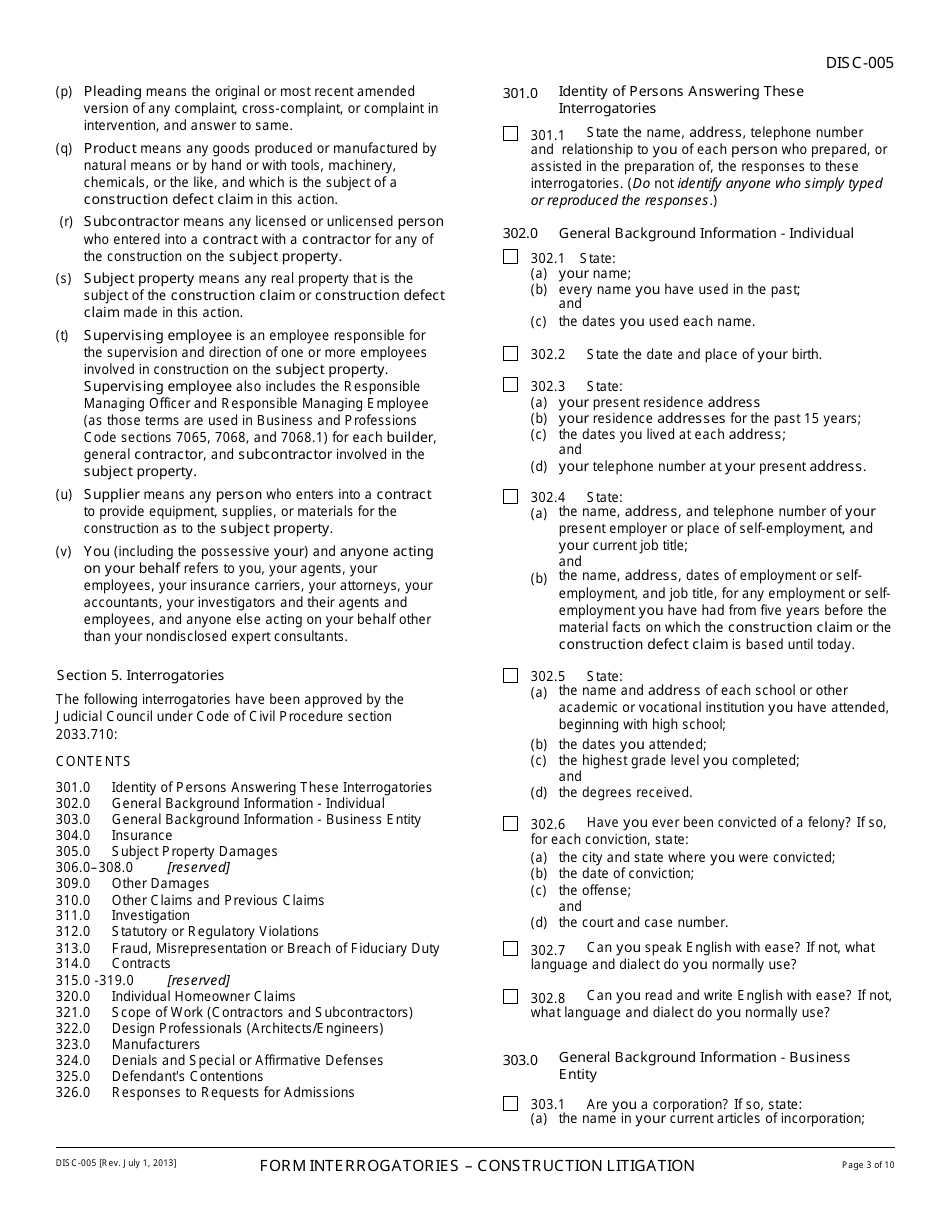 Form DISC-005 - Fill Out, Sign Online and Download Fillable PDF ...