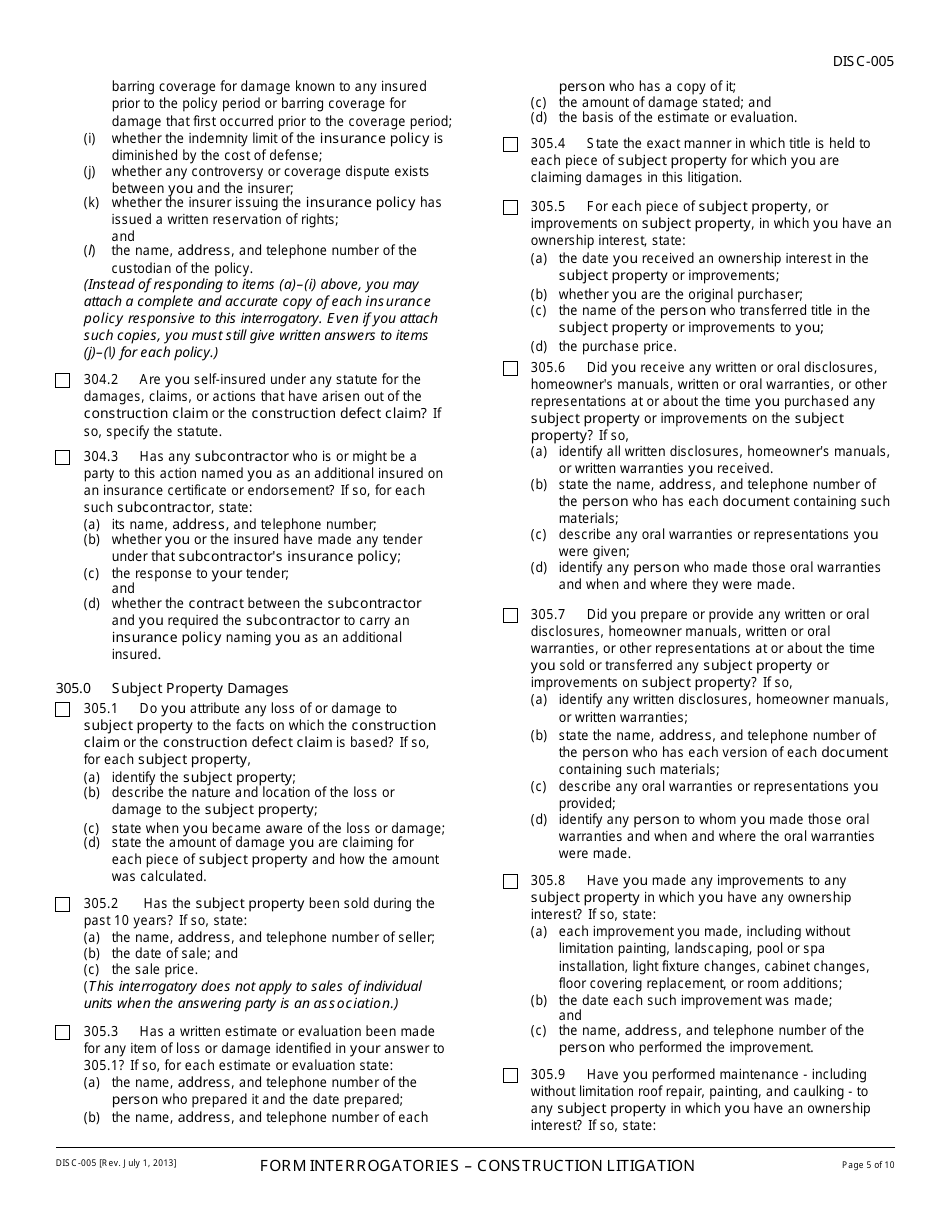 Form DISC-005 - Fill Out, Sign Online and Download Fillable PDF ...