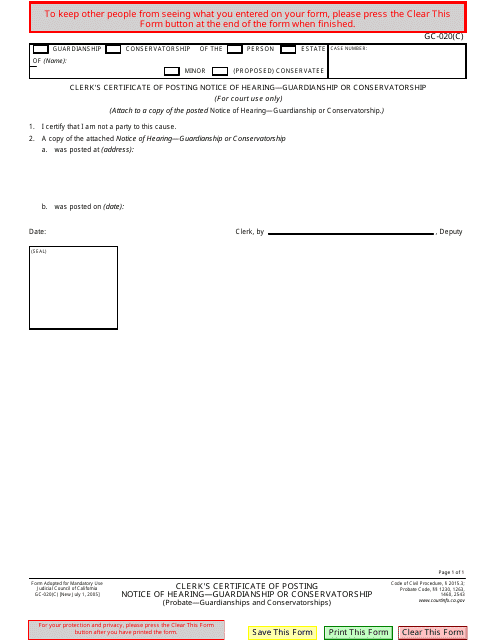 Form GC-020(C)  Printable Pdf