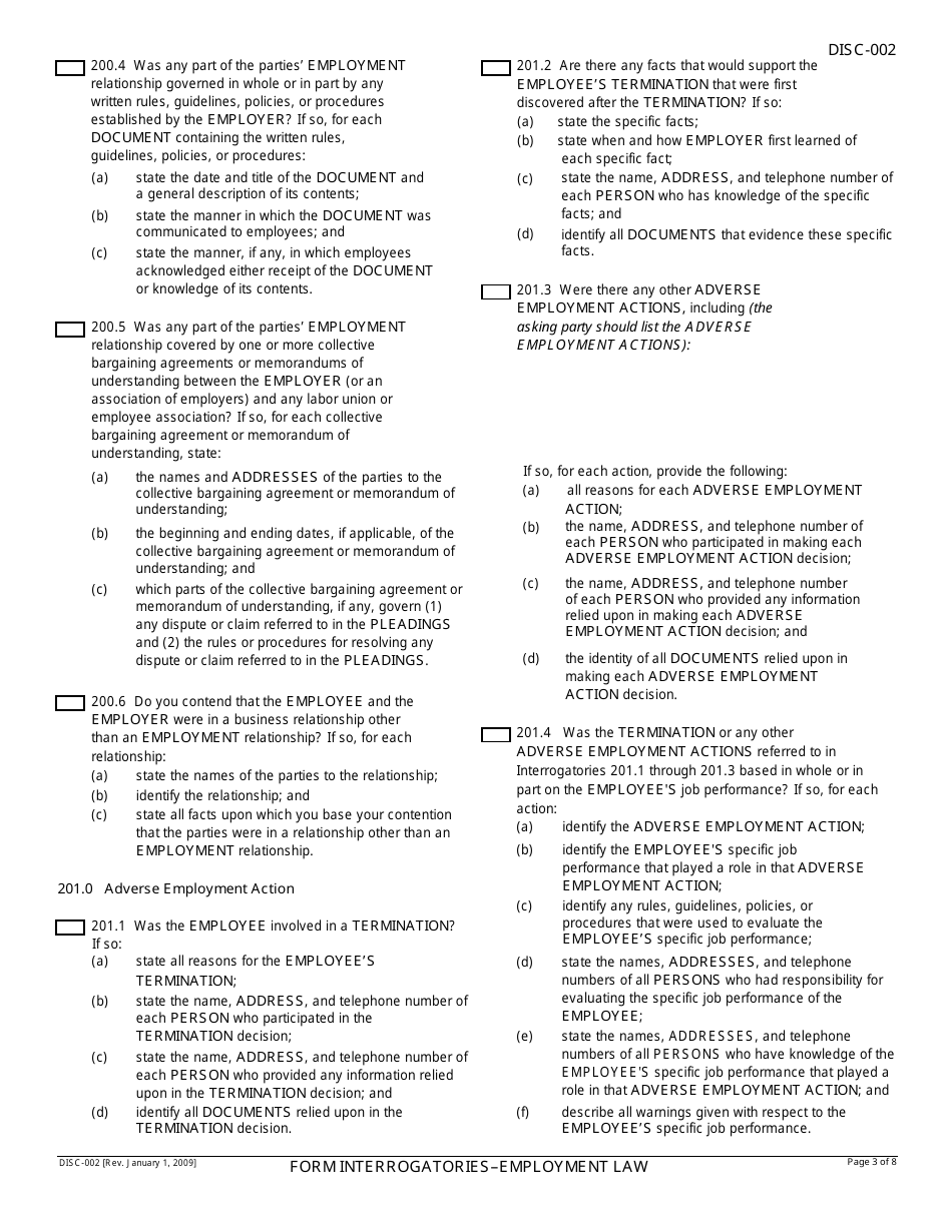 Form DISC-002 Form Interrogatories - Employment Law - California, Page 3