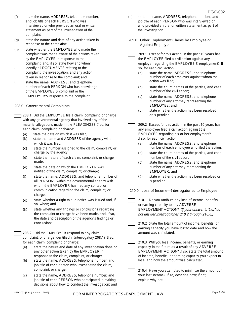 Form DISC-002 Form Interrogatories - Employment Law - California, Page 6