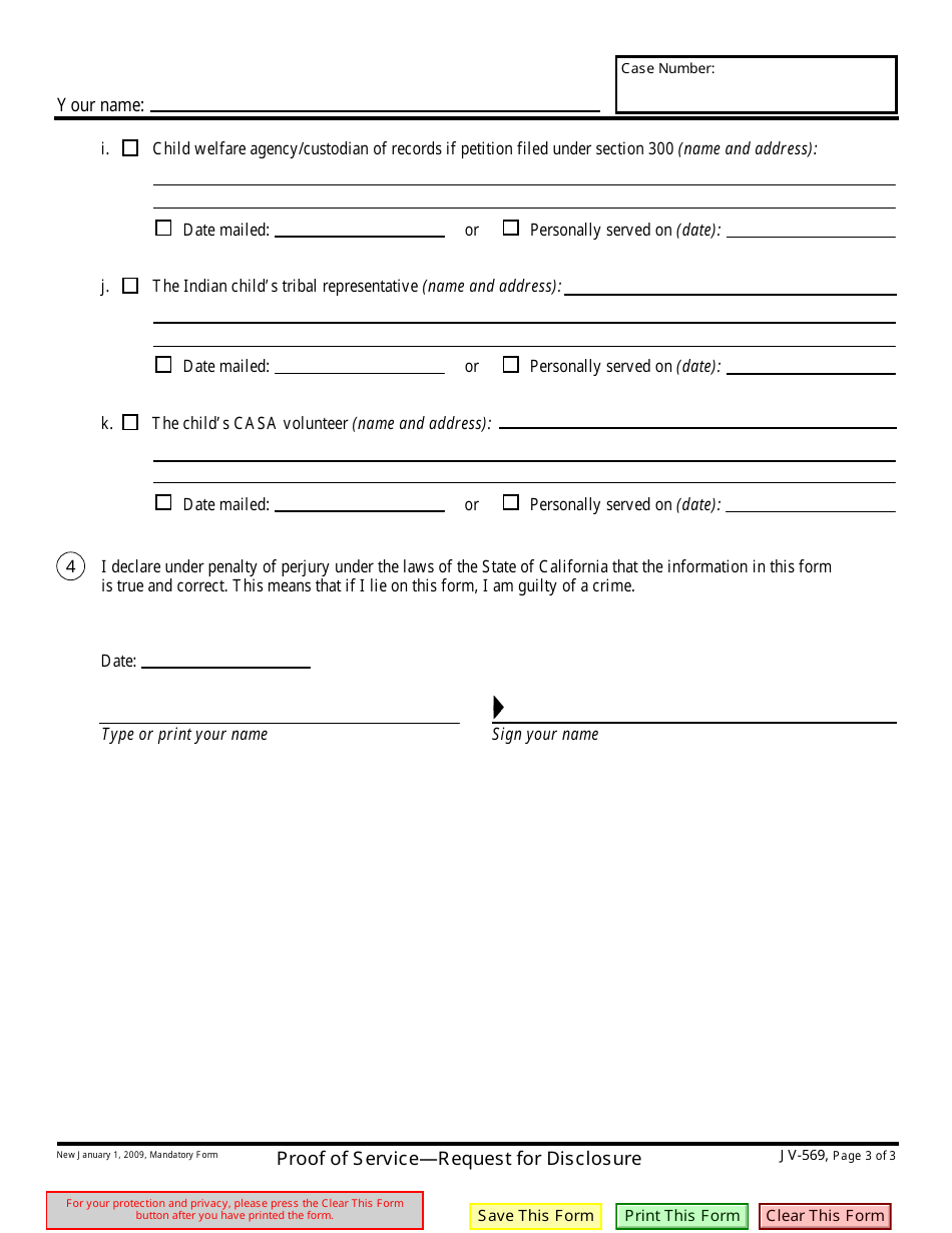 Form JV-569 Proof of Service - Request for Disclosure - California, Page 3