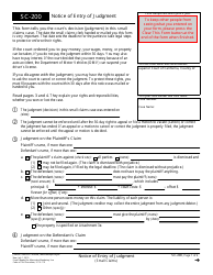 Document preview: Form SC-200 Notice of Entry of Judgment - California