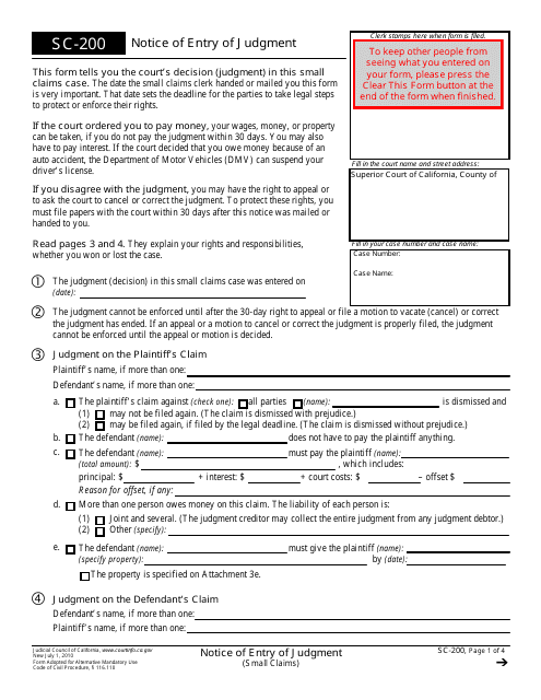 Form SC-200  Printable Pdf