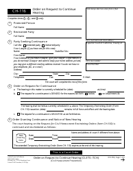 Form CH-116 Order on Request to Continue Hearing - California