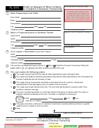Document preview: Form FL-915 Order on Request of Minor to Marry or Establish a Domestic Partnership - California