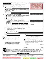 Document preview: Form SC-108A Order on Request to Correct or Cancel Judgment - California