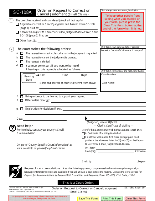 Form SC-108A  Printable Pdf