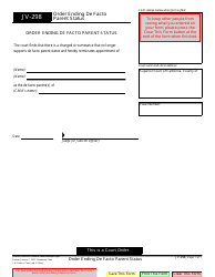 Document preview: Form JV-298 Order Ending De Facto Parent Status - California
