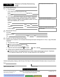 Document preview: Form CH-700 Request to Renew Restraining Order - California